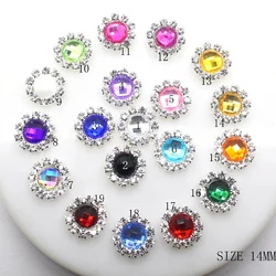 Mix Color Acrylic Rhinestones Buttons 10Pcs 14MM Round Rhinestones Decorative Diy Girl Hair Ribbon Handwork Decoration Accessory