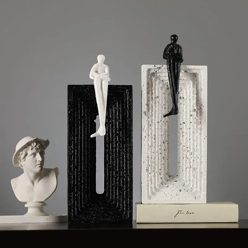 Sitting Door Person Statue Resin Ornaments Home Room Bookcase Table Figurines Accessories Study Office Desk Sculpture Decoration
