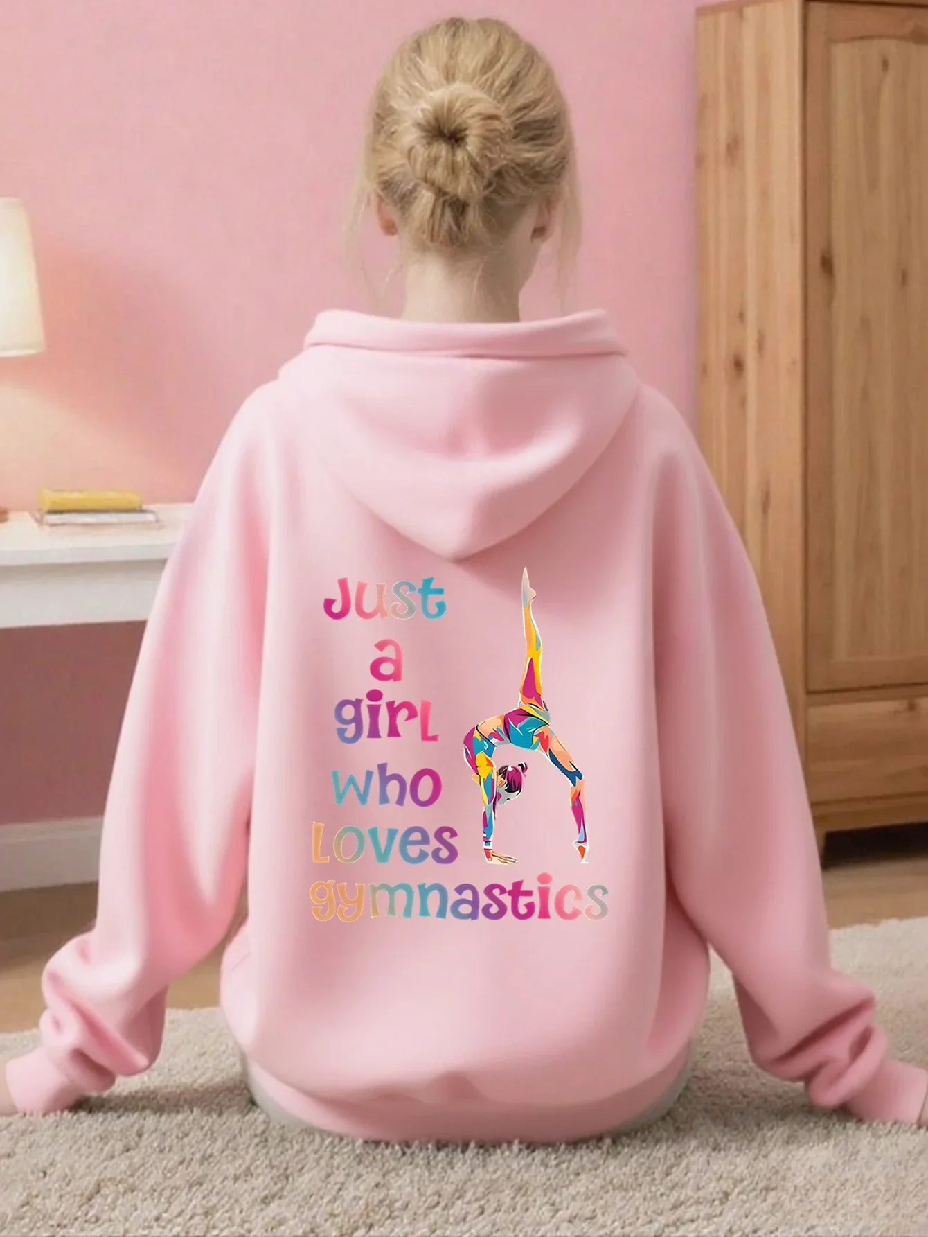 Kids Hoodie Autumn Winter Fleece Just A Girl Who Loves Gymnastics Graphic Print Warm Casual Streetwear Pullover Sweatshirt