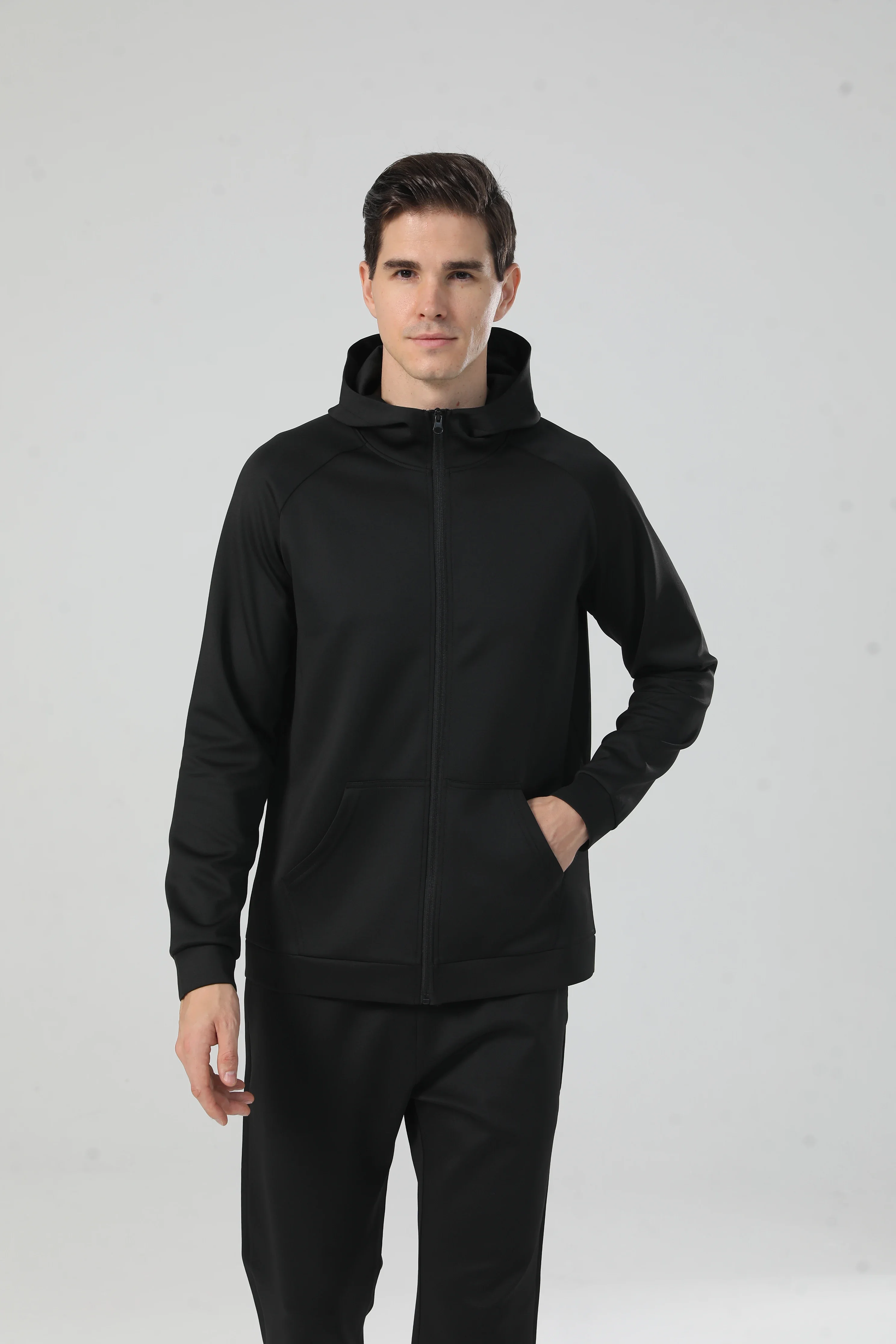 

Men's training jacket, gym fitness track jacket, slim fit breathable cap for running and climbing street wear