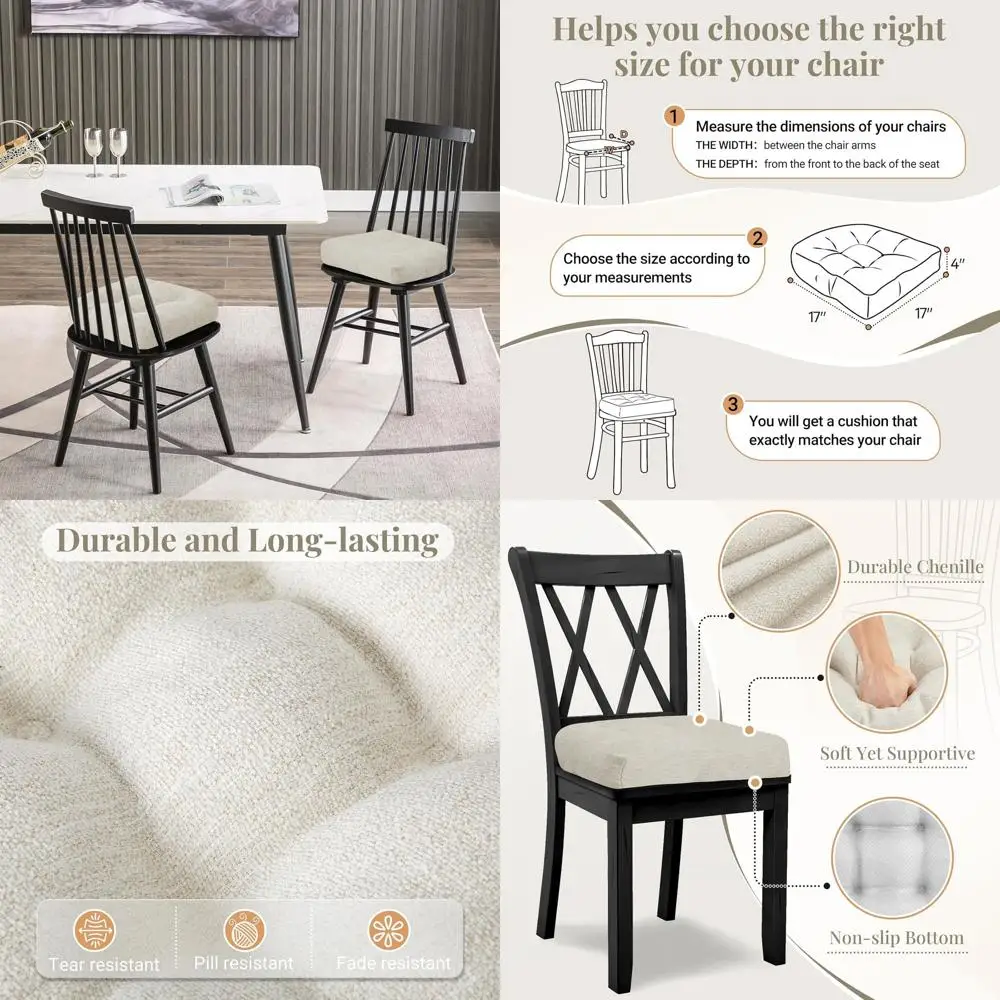 

Set of 4 Non-Slip Dining Chair Cushions, Thick 17 Beige Seat Pads for Kitchen Chairs