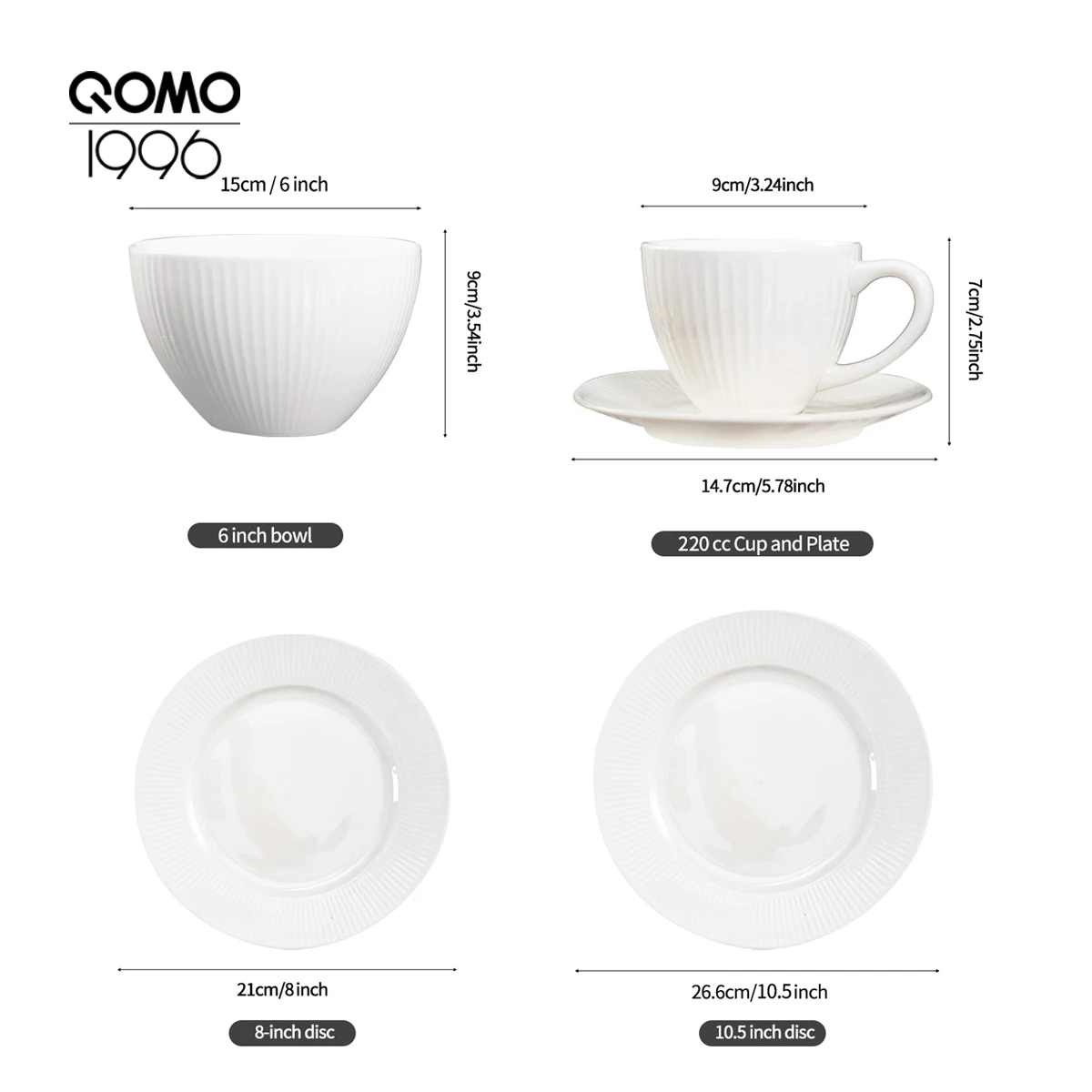 QOMO 16/20/24/36/48-Piece White Dinnerware Set,Service for 4-8 People