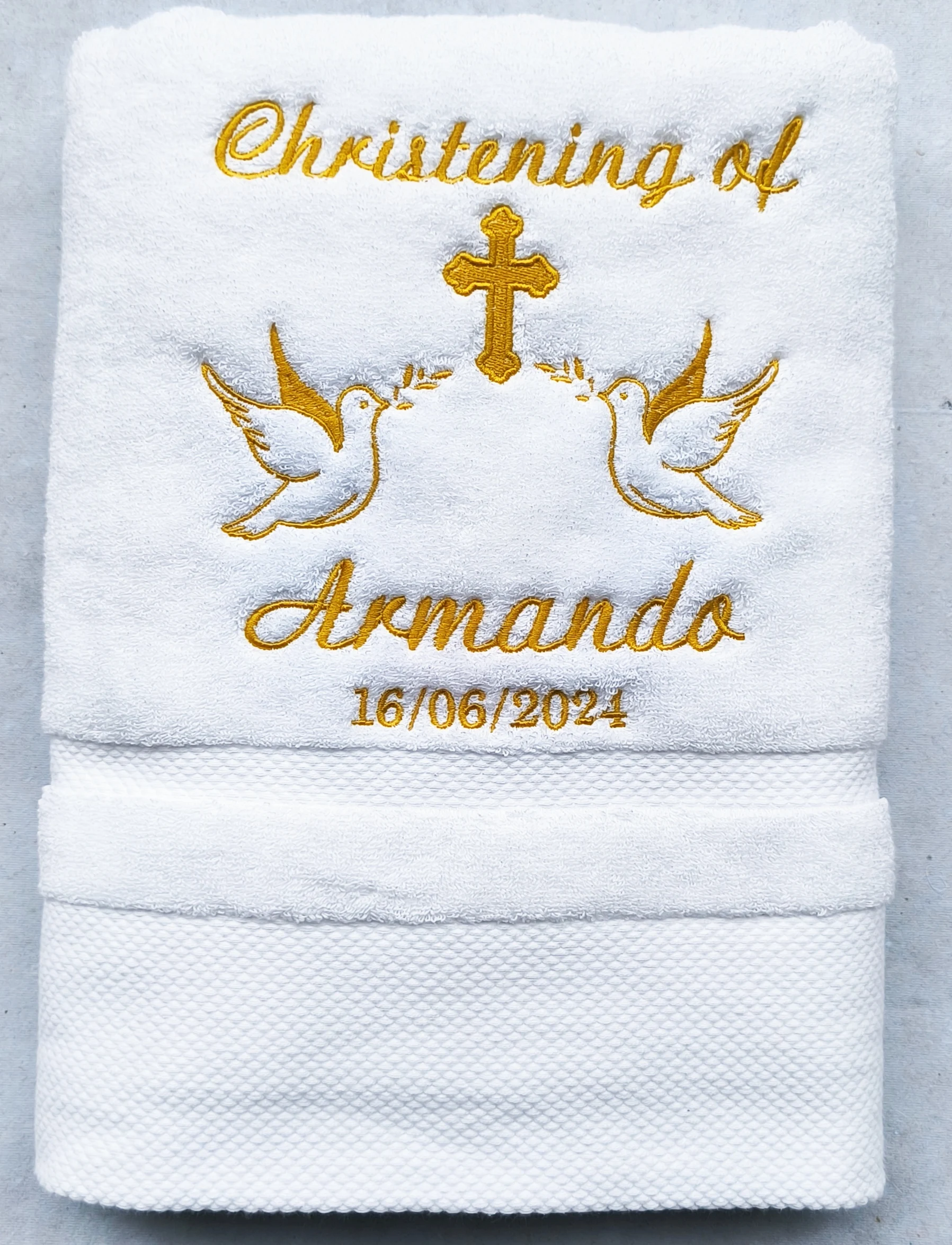 AHSNME Customized Baptism Towel 70x140cm Bath Towels for Baby Christening White Towel with Name and Date