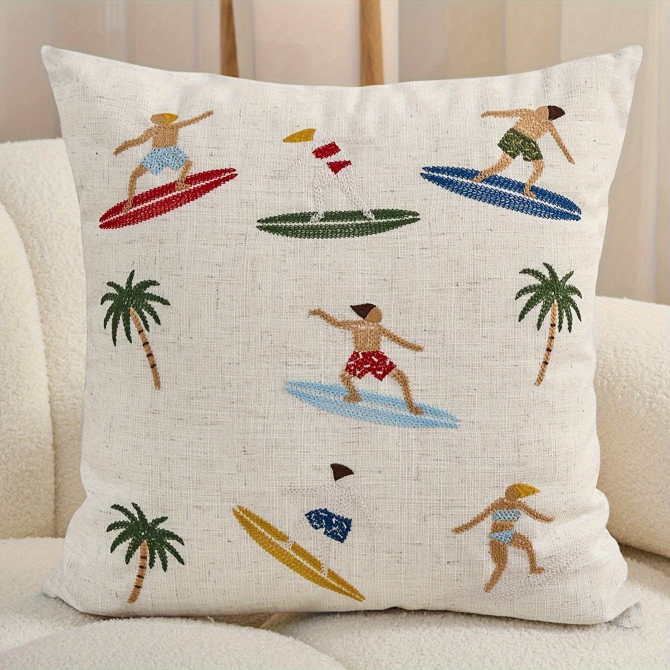 Look Surfing Pillow Cover Summer Beach Palm Tree Print Soft Throw Pillow Case for Coastal Home Sofa Decor Gift
