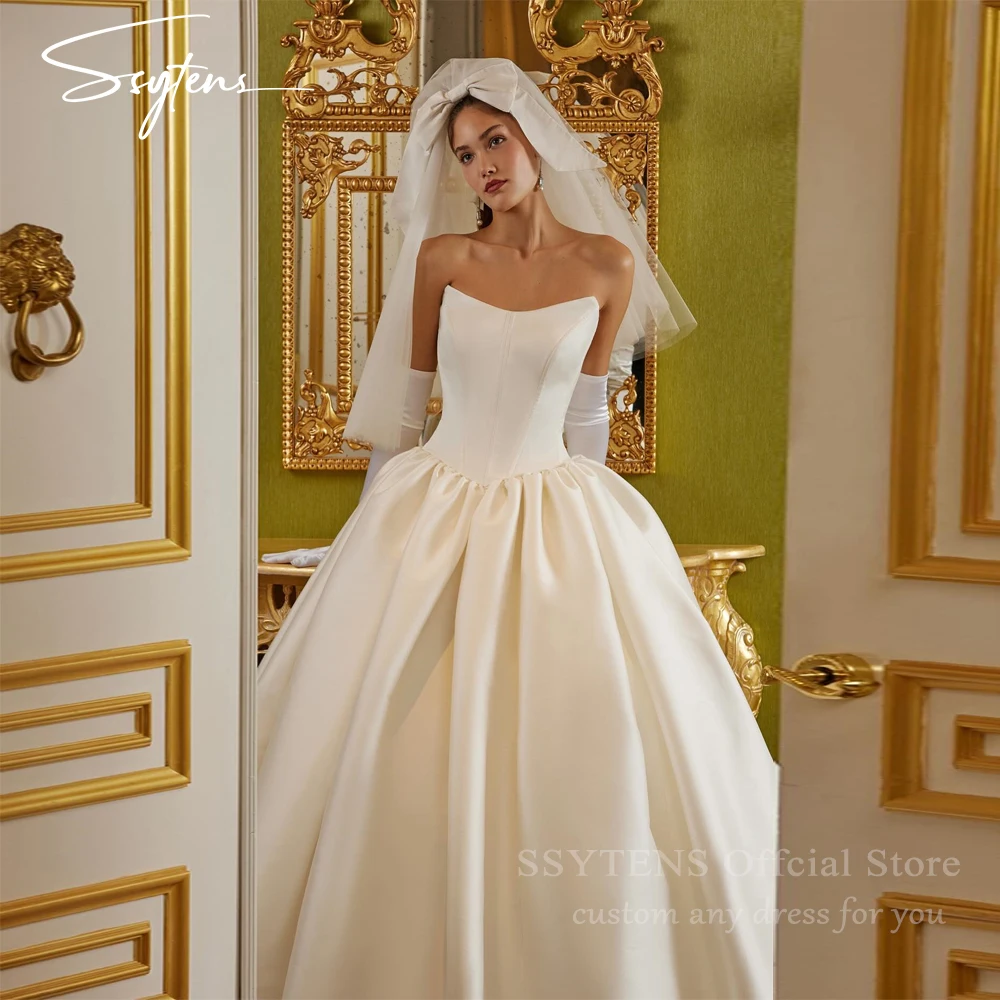 

SSYTENS Elegant Soft Satin strapless Bridal Gowns Civil Wedding Ceremony Dress Bespoke Sleeveless Princess Plus Bride Dresses