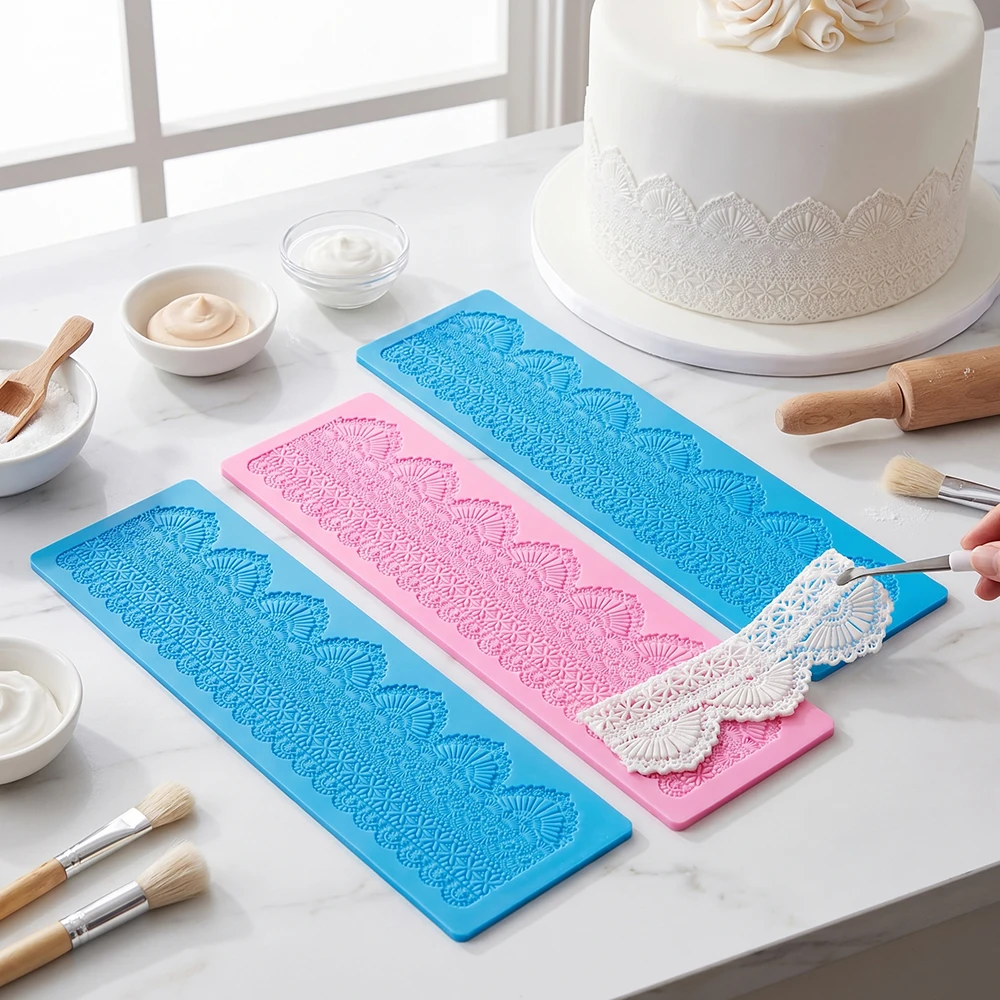 1pc Embossed lace candy flipping mold, lace cushion wedding cake decoration tool, rattan paper cupcake cushion silicone mold