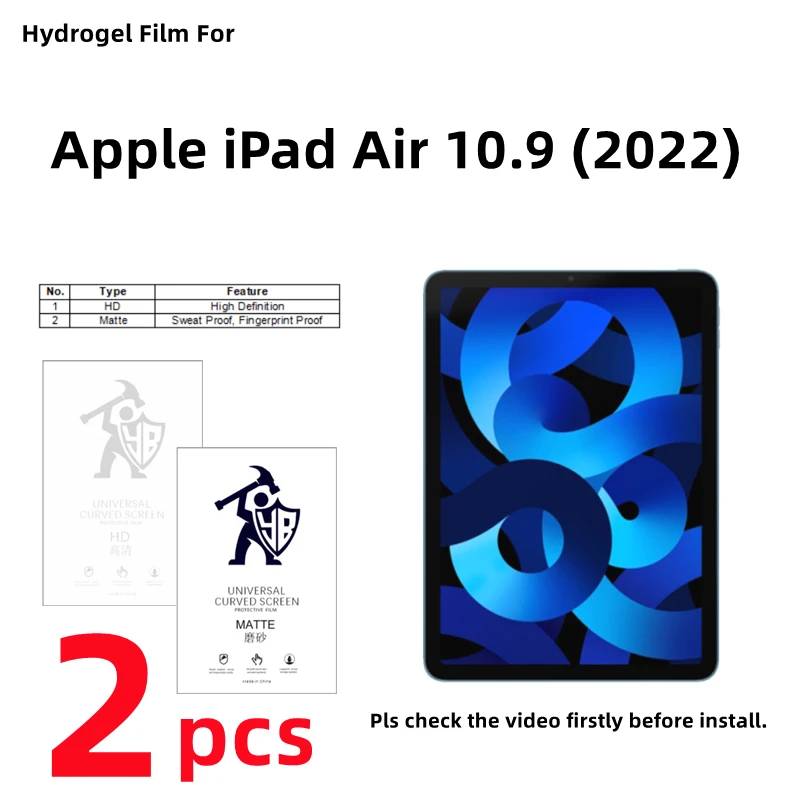 

2pcs HD Hydrogel Film For Apple iPad Air 2022 Matte Screen Protector For Apple iPad Air 10.9 (2022) Clear Protective Film