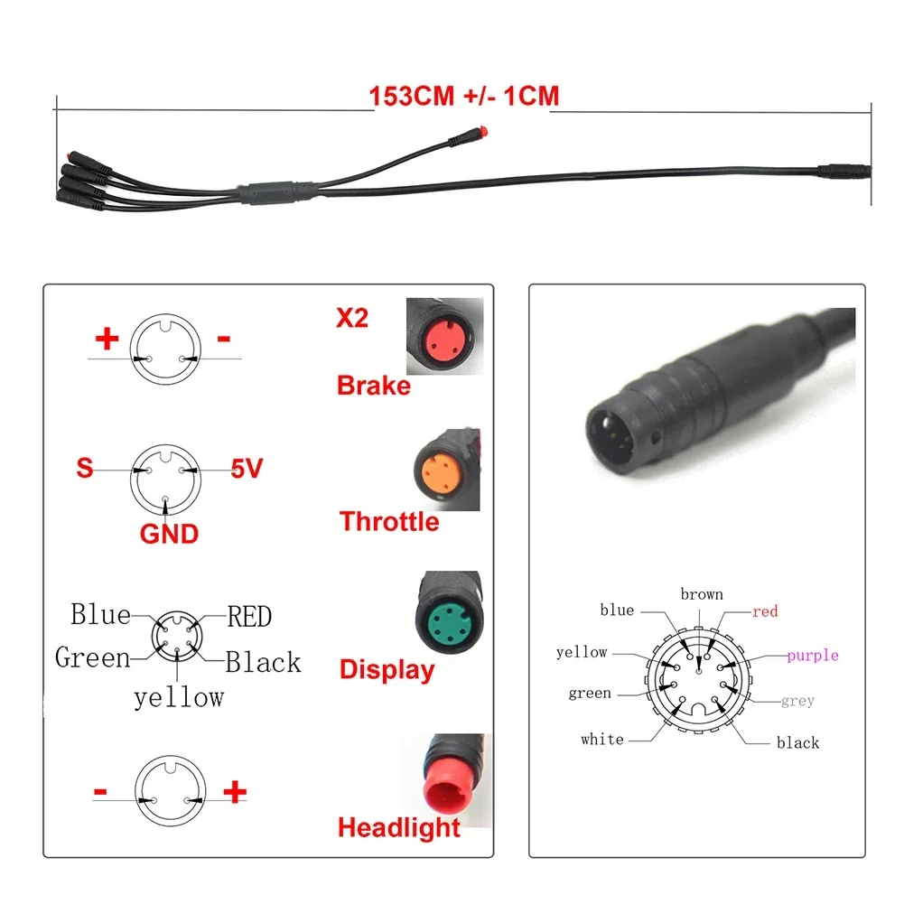 1 To 5 Wiring Harness Main Cable Electric Bicycle Waterproof Wire Main 1T5 For EBike For Some For KT Controllers Brake Connector