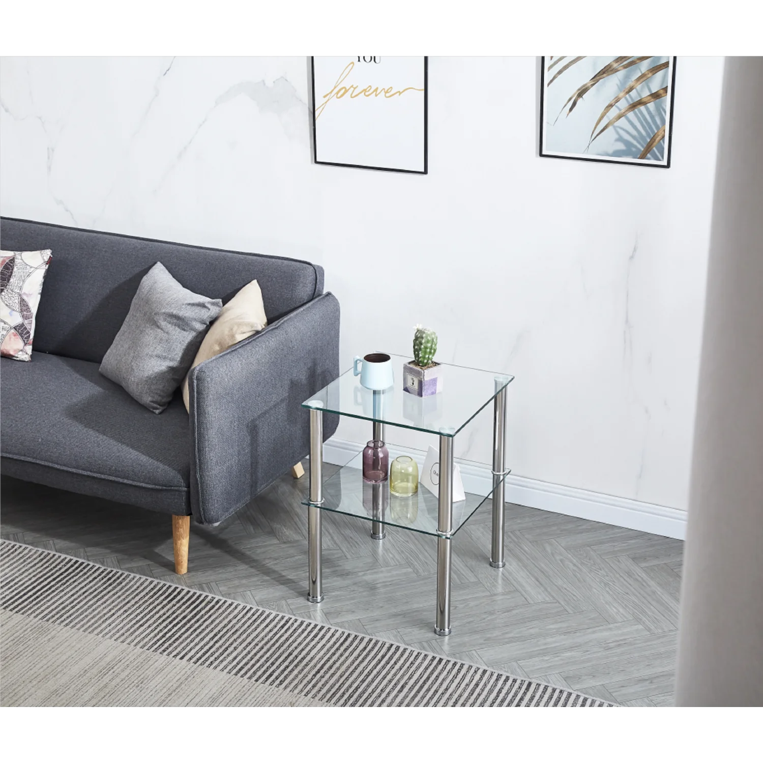 

2 layer Clear tempered Glass Clear Side&End Table