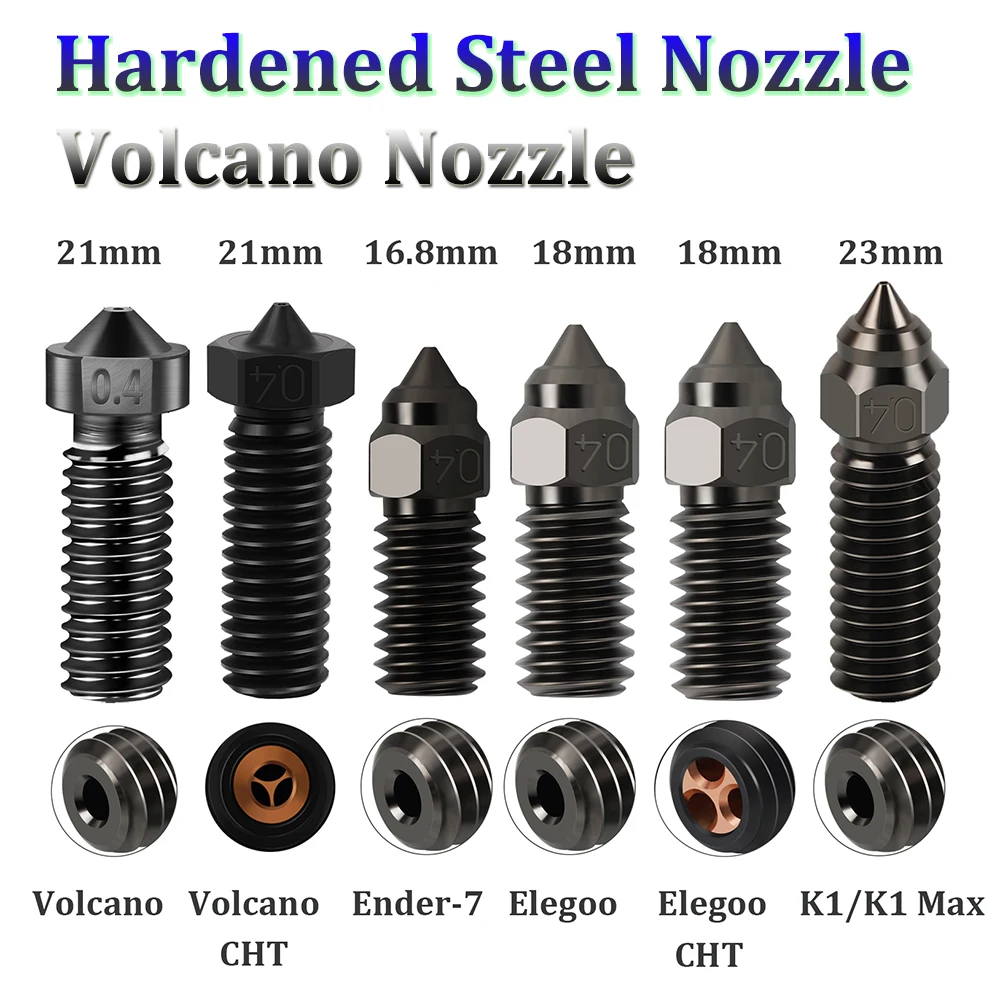 

2pcs Hard Steel Nozzle CHT 3D Printer Part High Flow Clone CHT Volcano Nozzles For Ender 7 K1 K1 MAX Vyper Elegoo CR-6 SE QIDI