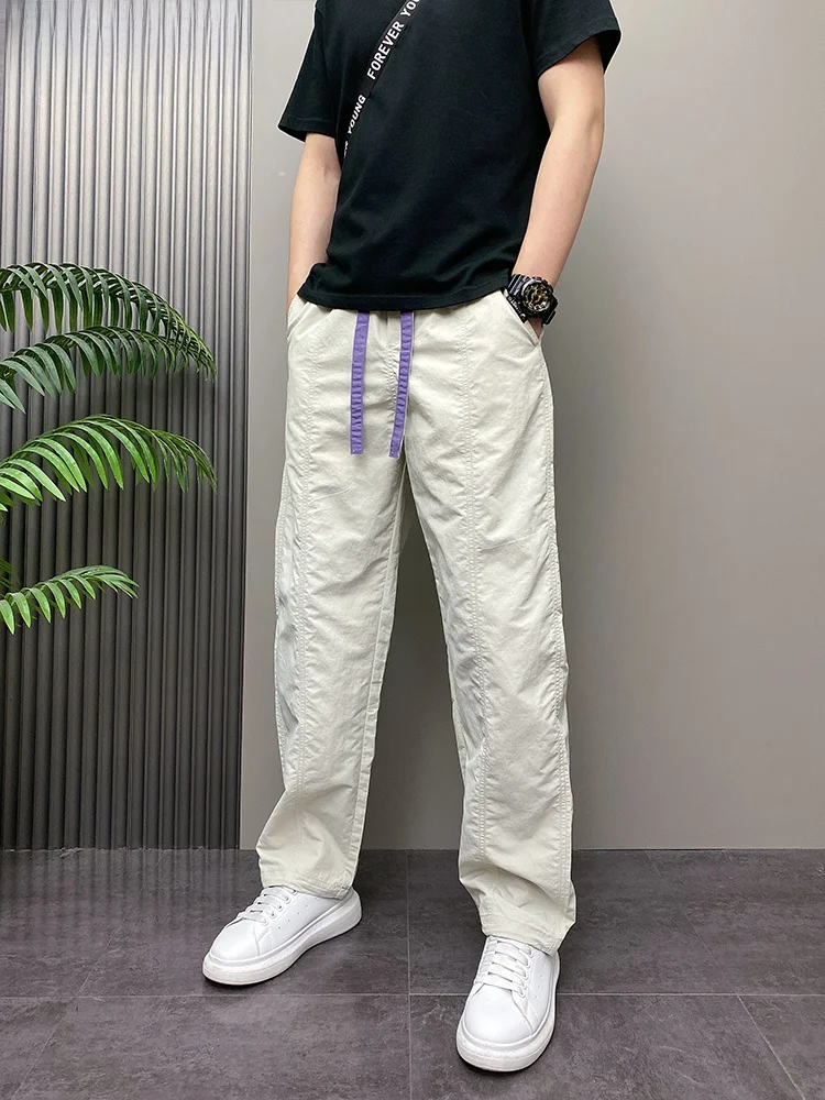 

DOEA Summer Thin Casual Outdoor Men's Pants Loose Fit Straight Leg Pure Color American Sle INS Trousers Youth Faion Trend