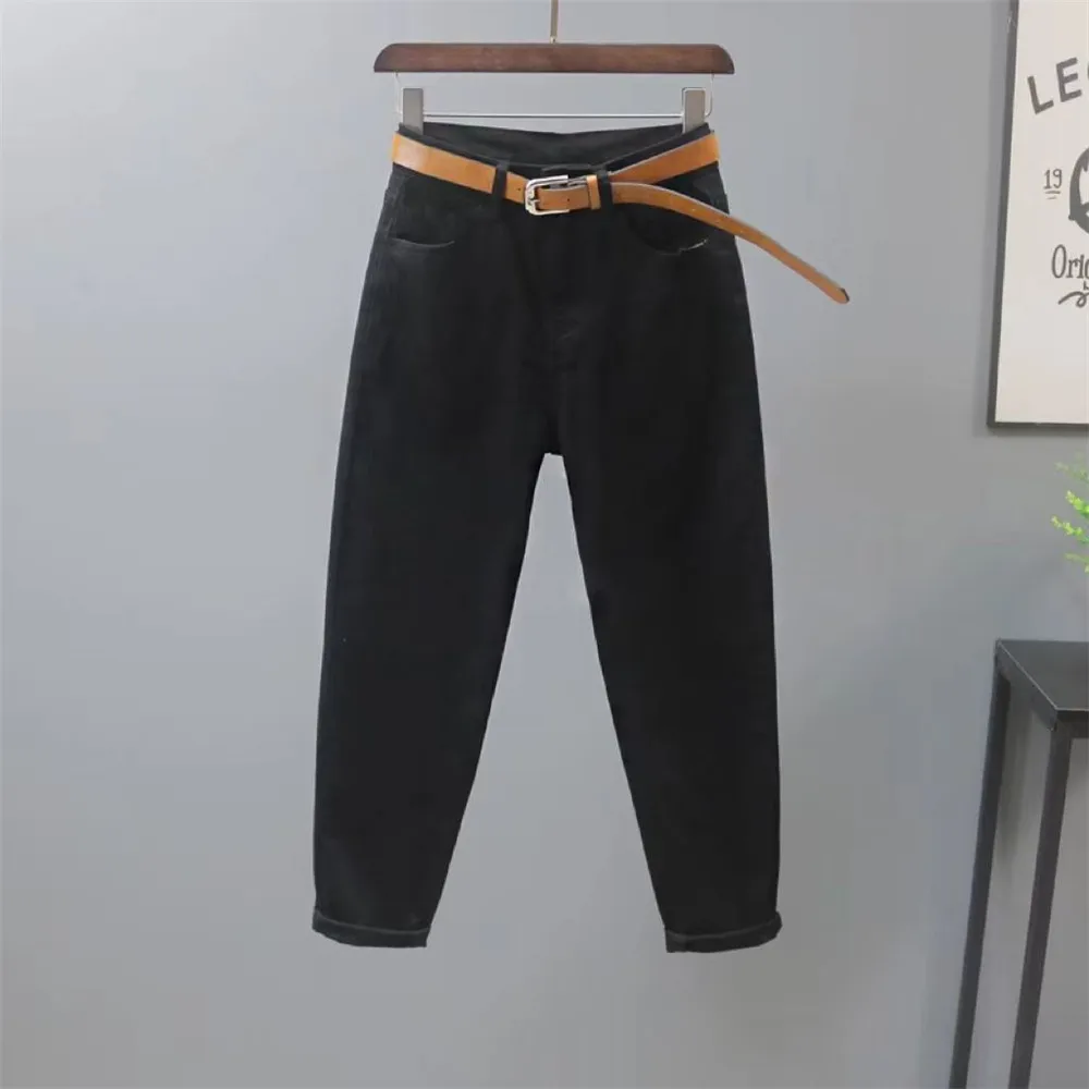 White Jeans Women\'s Loose Casual Harem Pants Spring Summer Korean Ankle-Length Denim Pants Lady Cowboy Trousers Khaki Black