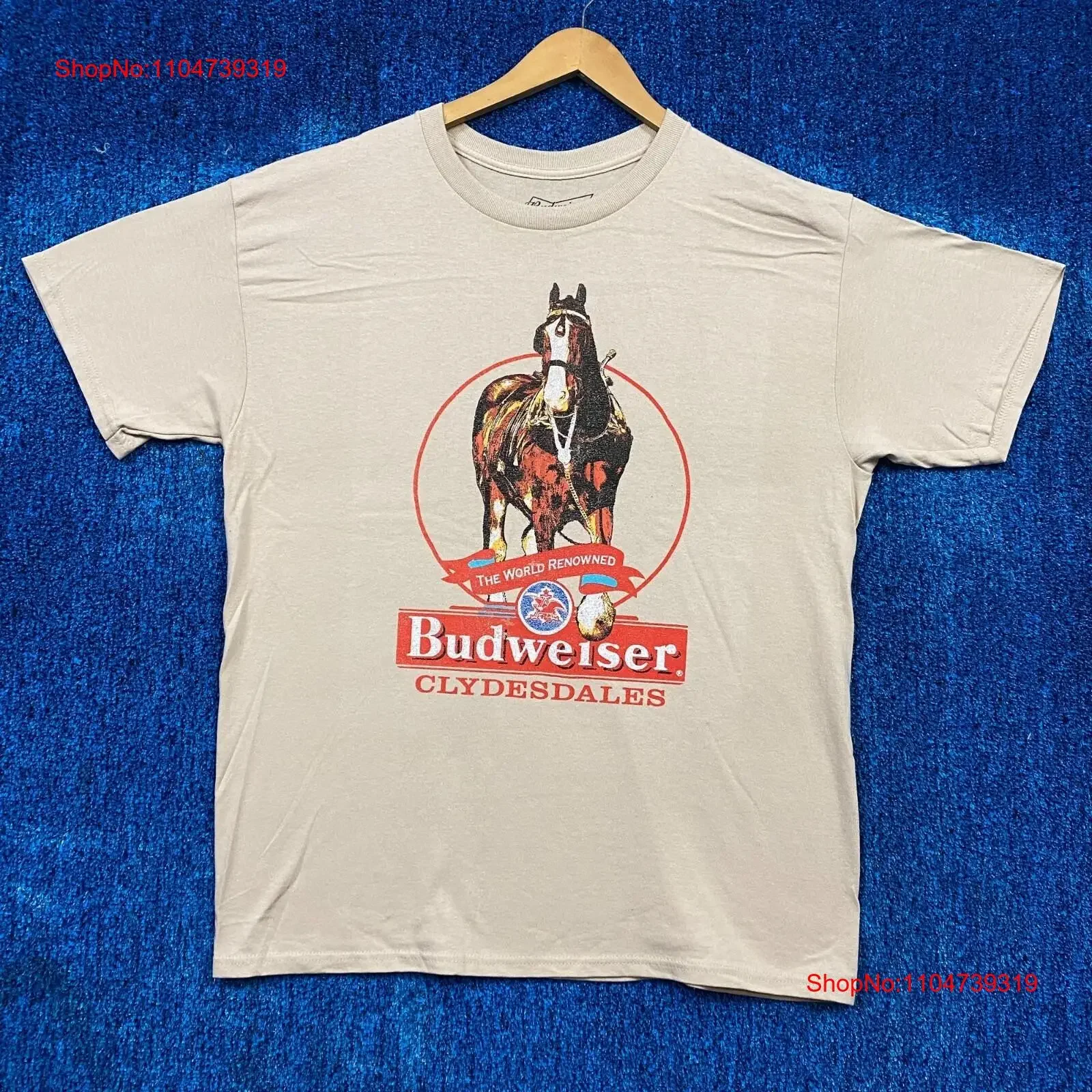 Budweiser The World Renowned Clydesdale King of Beers Camiseta L vintage Ropa de diseñador lavada streetwear Estirado Unisex