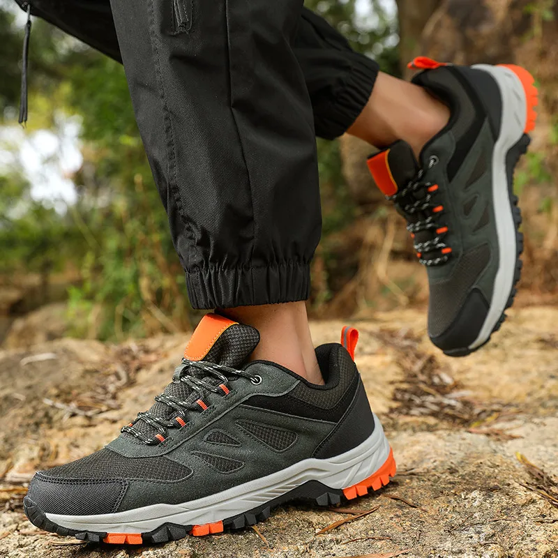 2026 Spring Fashion Green Men's Hiking Shoes Big Size 46 Breathable Outdoor Shoes Trainers Man Non-slip Trekking Sneakers Men