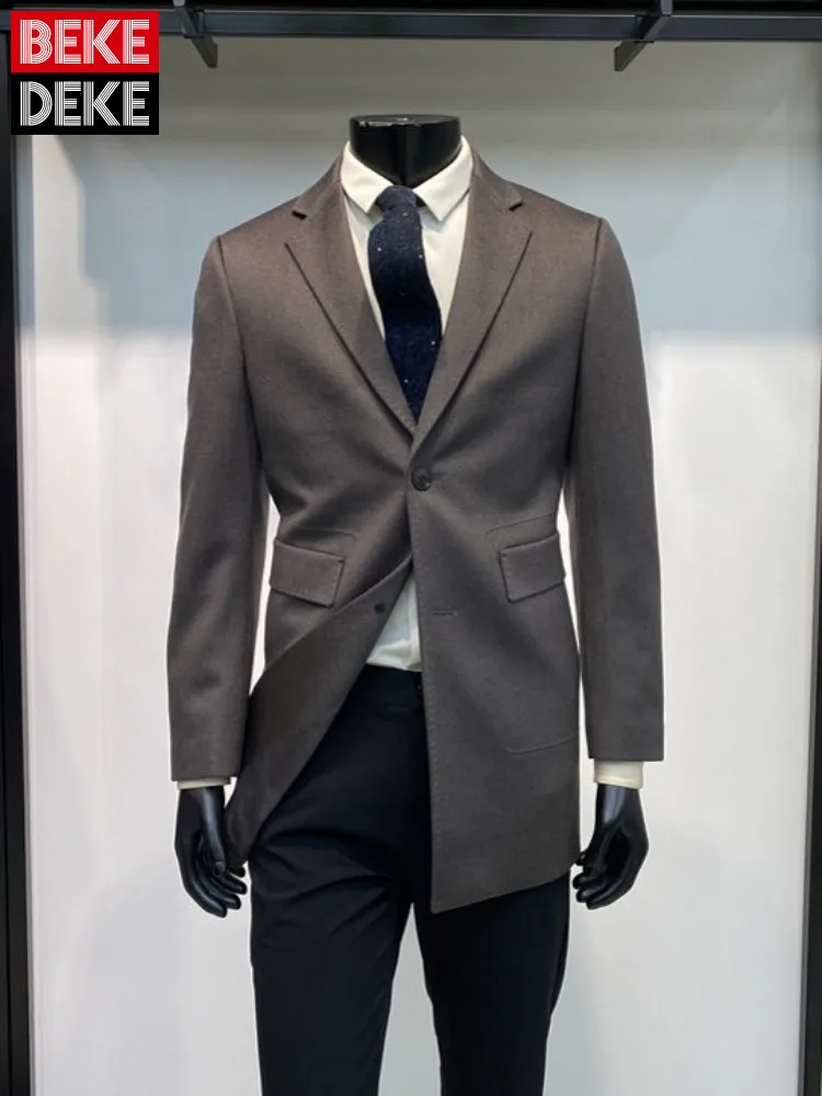 Autumn Winter Office Men Slim Fit Business Casual Woolen Suit Jacket Solid Color Single Breasted Designer Gentleman Outerwear