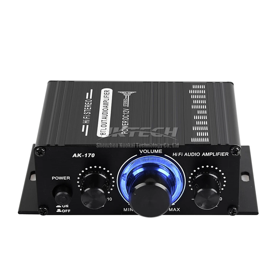 เครื่องเล่นดิจิทัล AK-170 NKTECH เครื่องขยายสัญญาณเสียงสำหรับรถยนต์เครื่องขยายสัญญาณเสียงออกแบบ BTL HiFi สเตอริโอ2CH บ้าน20W RMS คอมพิวเตอร์ MP3ซีดีไฟ RCA สีฟ้า LED