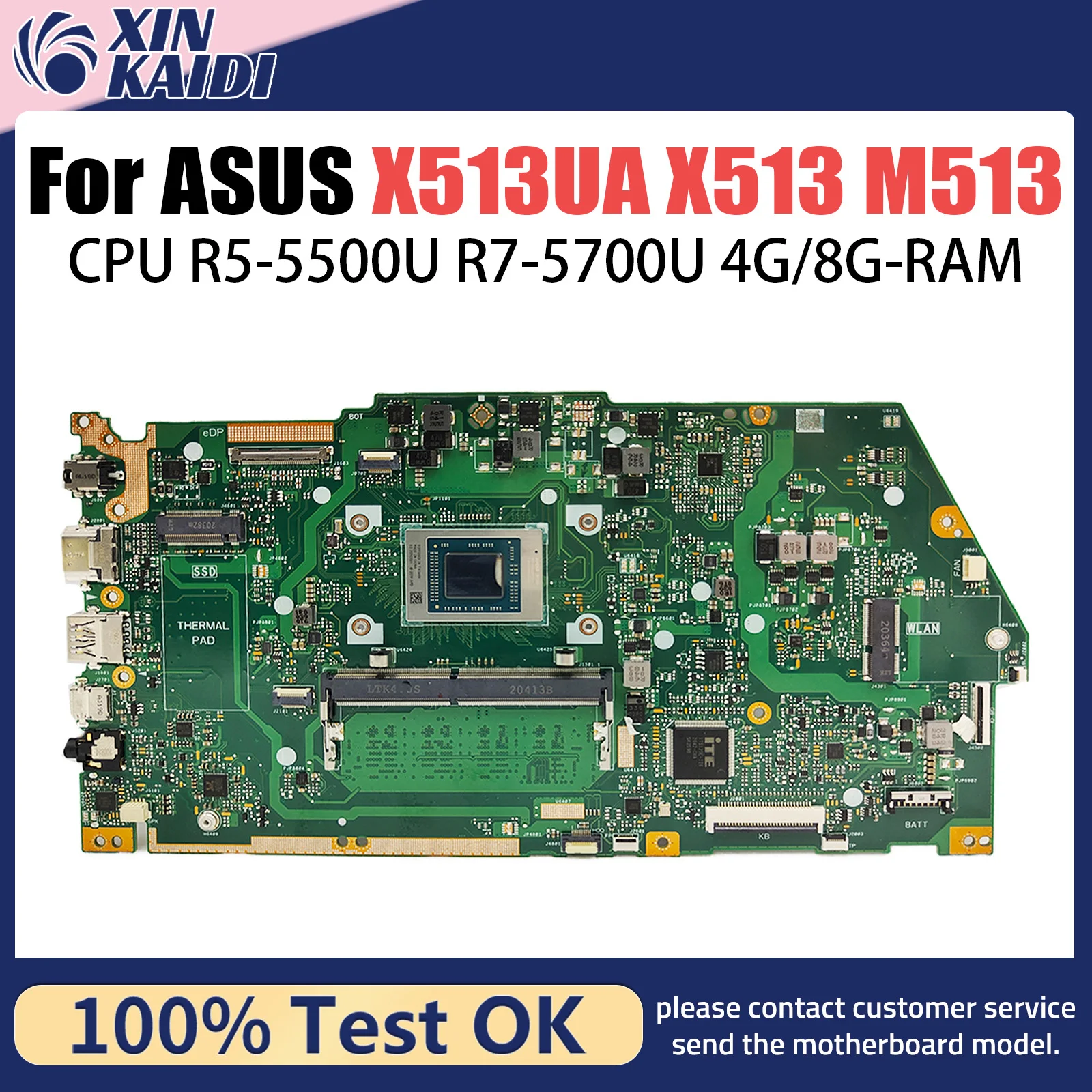 X513UA Mainboard For Asus VivoBook 15 X513 X513UA M513 M513UA M5600IA Laptop Motherboard R5-5500U R7-5700U CPU 4G/8G RAM