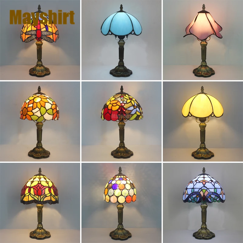 

Tiffany Retro Table Lamp Vintage Mediterranean Turkish Mosaic Stained Glass Desk Lamps for Bedroom Reading Stand Light Fixtures