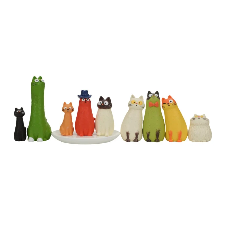10Pcs Cat Figurines Resin Miniature Doll Cute Funny Animal Statue Desktop Decor Car Dashboard Ornament Home Room Office Gift