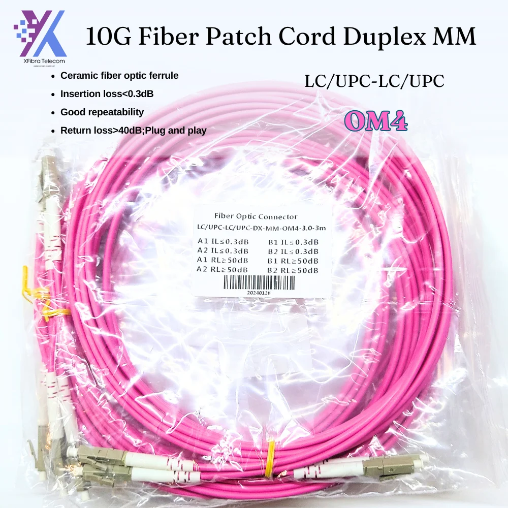 30pcs/lot LC-LC Multi-Mode OM4  Fiber Optical Jumper Patch Cord 1M/2M/3M/5M Fiber Cable 2.0/3.0mm Multimode Duplex LC-UPC