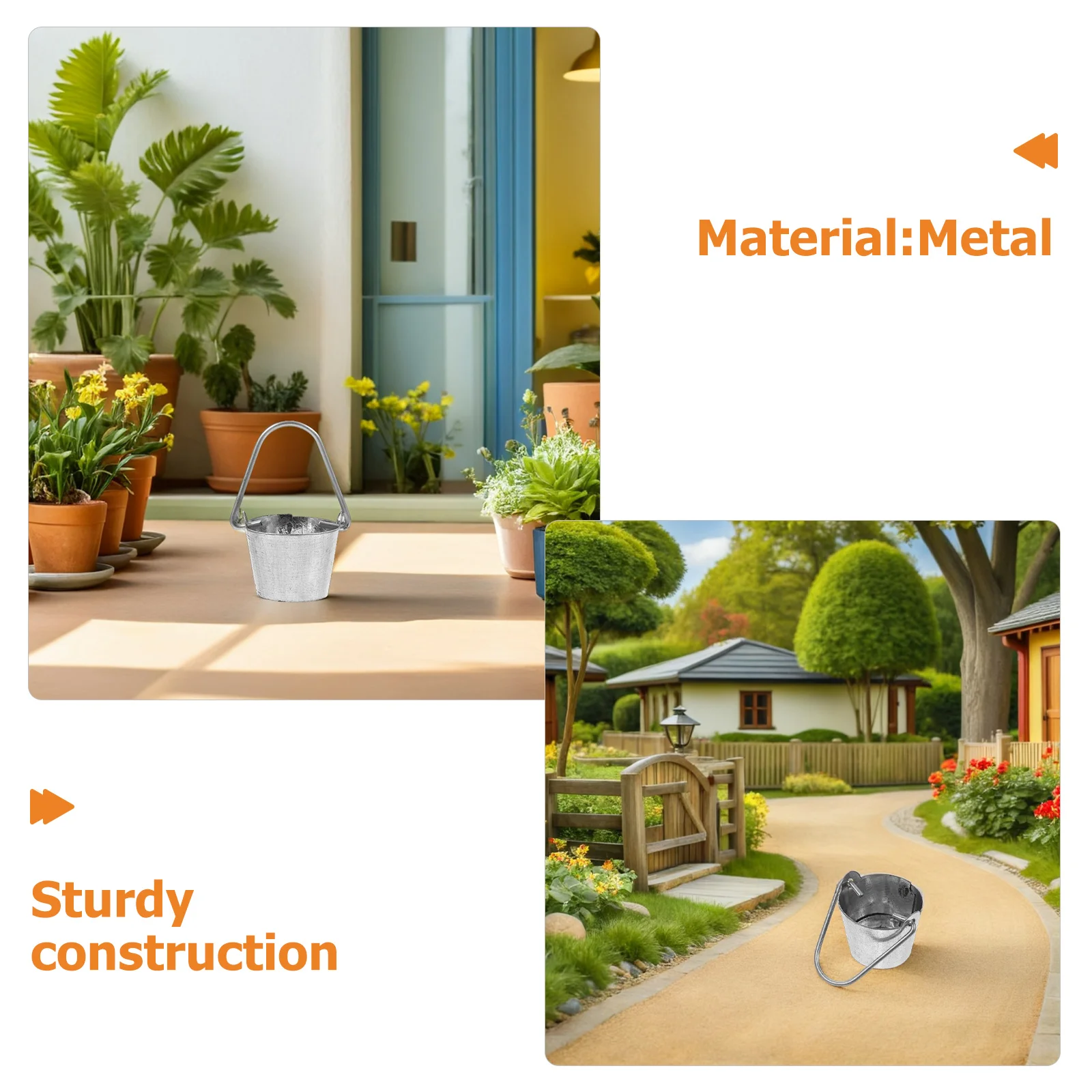 10 Stück Miniatur-dekorativer Eimer mit Metall-Finish für Mini-Garten-Zubehör-Set, ideales DIY-Hof-Dekor, Landschaftsornament