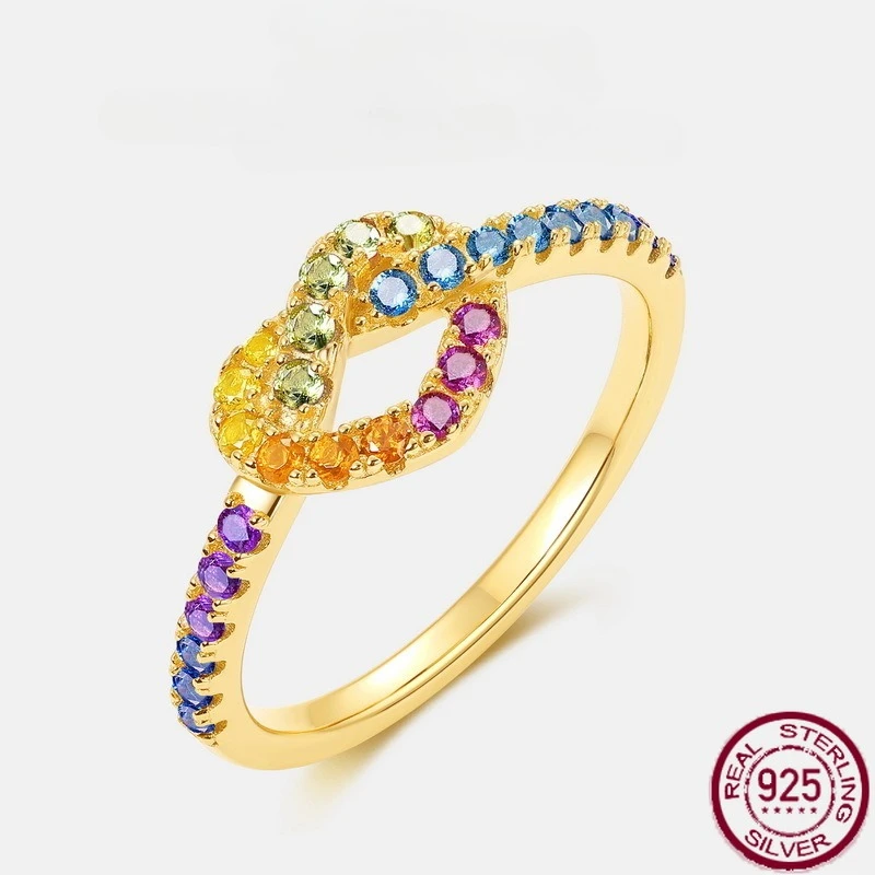 

Новый комплект колец из чистого серебра S925 с цирконием Love Design и кольцом с радужным цирконием, простые легкие роскошные свадебные украшения