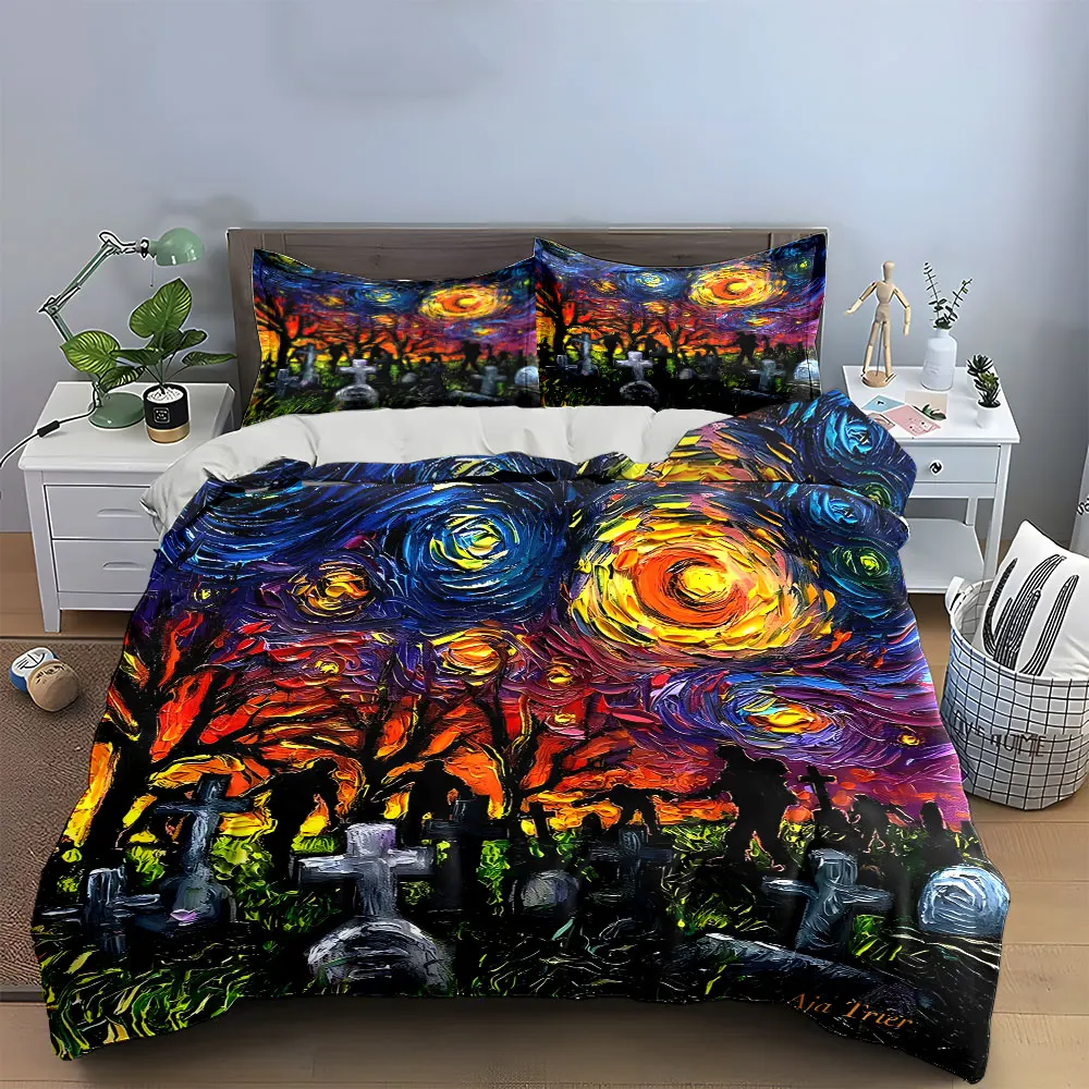 

"Zombie Graveyard Art Print Set" Bedding Set with 1 Duvet Cover 2 Pillowcases Single Double King Queen, Gift