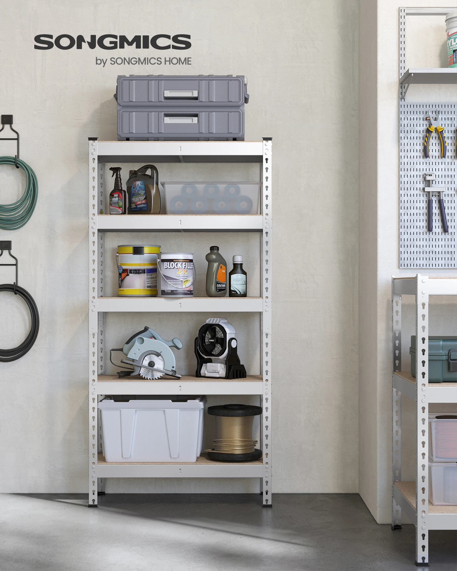 SONGMICS 5-Tier Storage Shelves, Garage Storage, Boltless Assembly, Adjustable Shelving Unit, 11.8 x 29.5 x 59.1 Inches