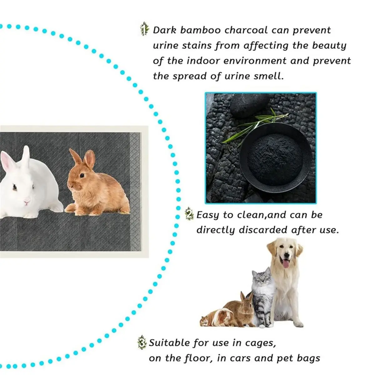 update. 100 Pieces Rabbit Pee Pads,Disposable Cage Liners Black Carbon Super Absorbent Odor-Control,Bunny Potty Training Pad