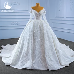 Aedmgh Ball Gown Luxury Wedding Dresses Sweetheart Off The Shoulder Long Sleeve Vestido De Novia Lace Custom Made Bridal Gown