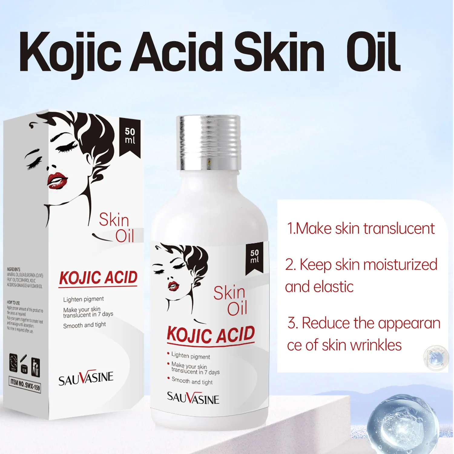 Kojic Acid Face Serum Cream Lightener Dark Spots Corrector Moisturizing Whitening Niacinamide Essence Firming Skin Care 50ml