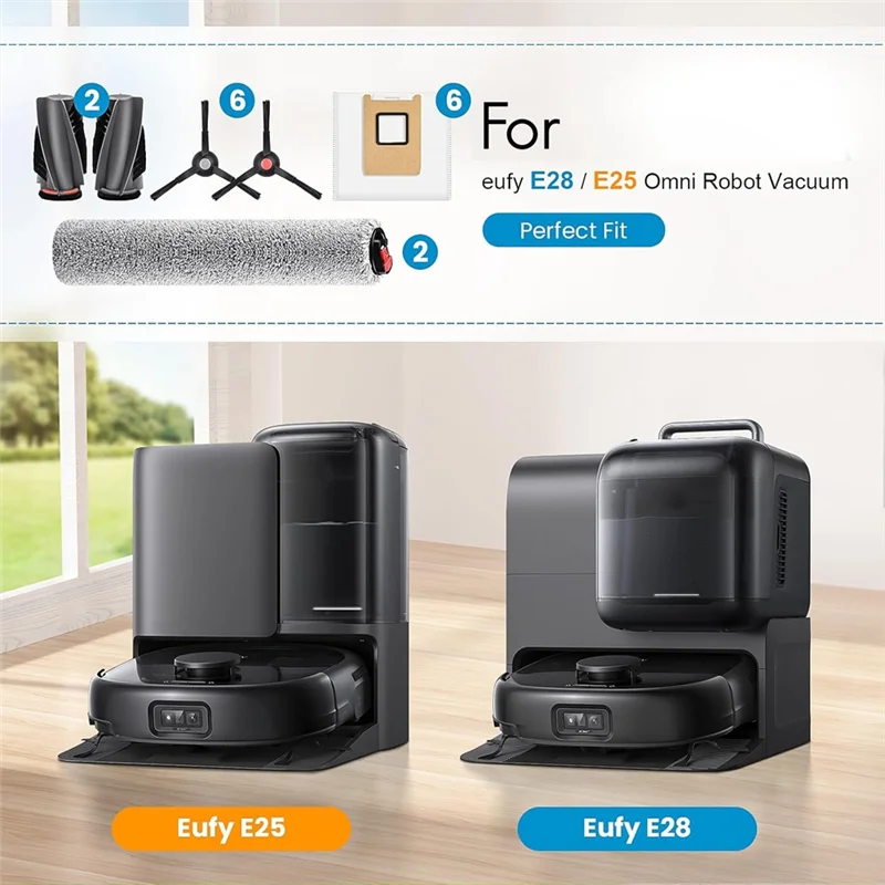 A02V-Juego de bolsas de polvo para fregona con Cepillo Lateral principal (16 uds) para piezas de repuesto de Robot aspirador Eufy E25 Omni/E28 Omni