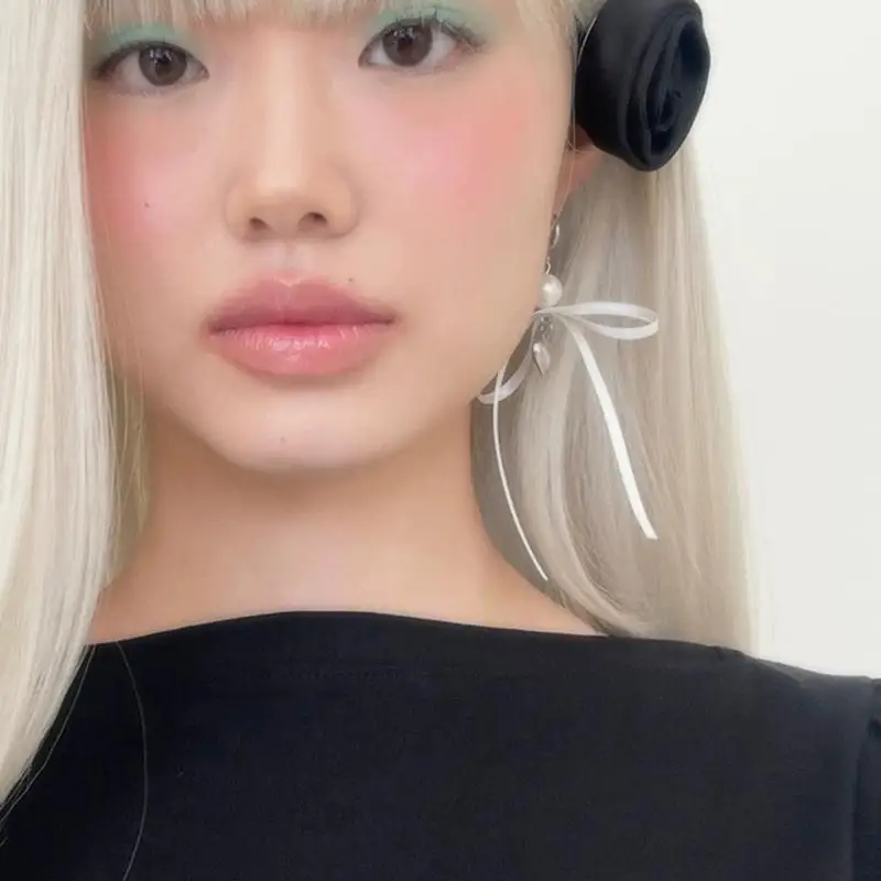 

31BB Sweet Pearl Heart Pendant Earrings Ribbon Bowknot Dangle Earrings Ear Hooks