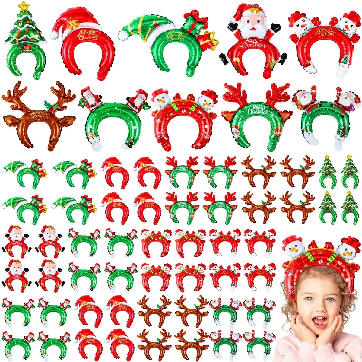 

Christmas Inflatable Headbands Santa Snowman Balloon Hair Hoop Gift Box Reindeer Tree Balloon Kit for Xmas Carnival Party Decor