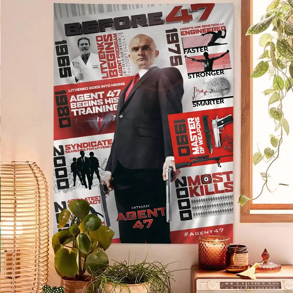 Movie H-Hitman Agent 47 Anime Tapestry Hippie Flower Wall Carpets Dorm Decor Cheap Hippie Wall Hanging