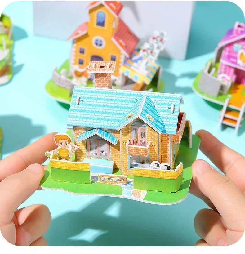 3 pçs 3d tridimensional construção quebra-cabeça modelo brinquedos diy artesanal papel quebra-cabeça blocos de construção brinquedo educativo presentes crianças