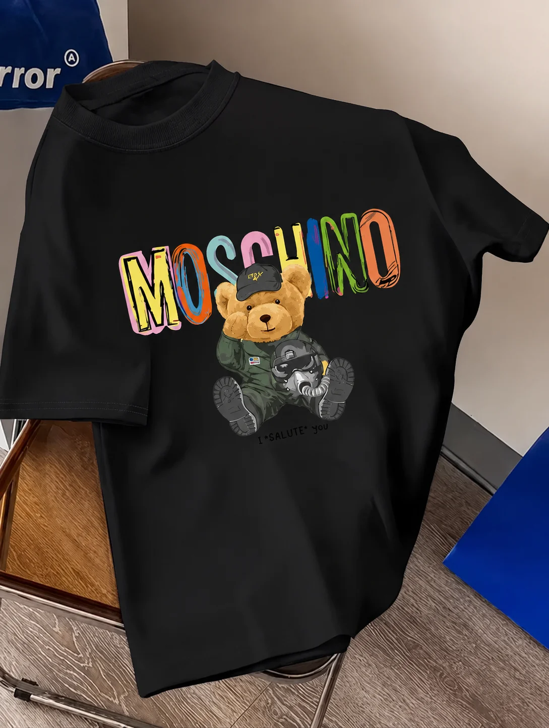 New Summer Fashion Bear Printing Brand Summer Pattern High Quality Cotton Quick Dry Loose Short Sleeve Couple T-shirt for Men