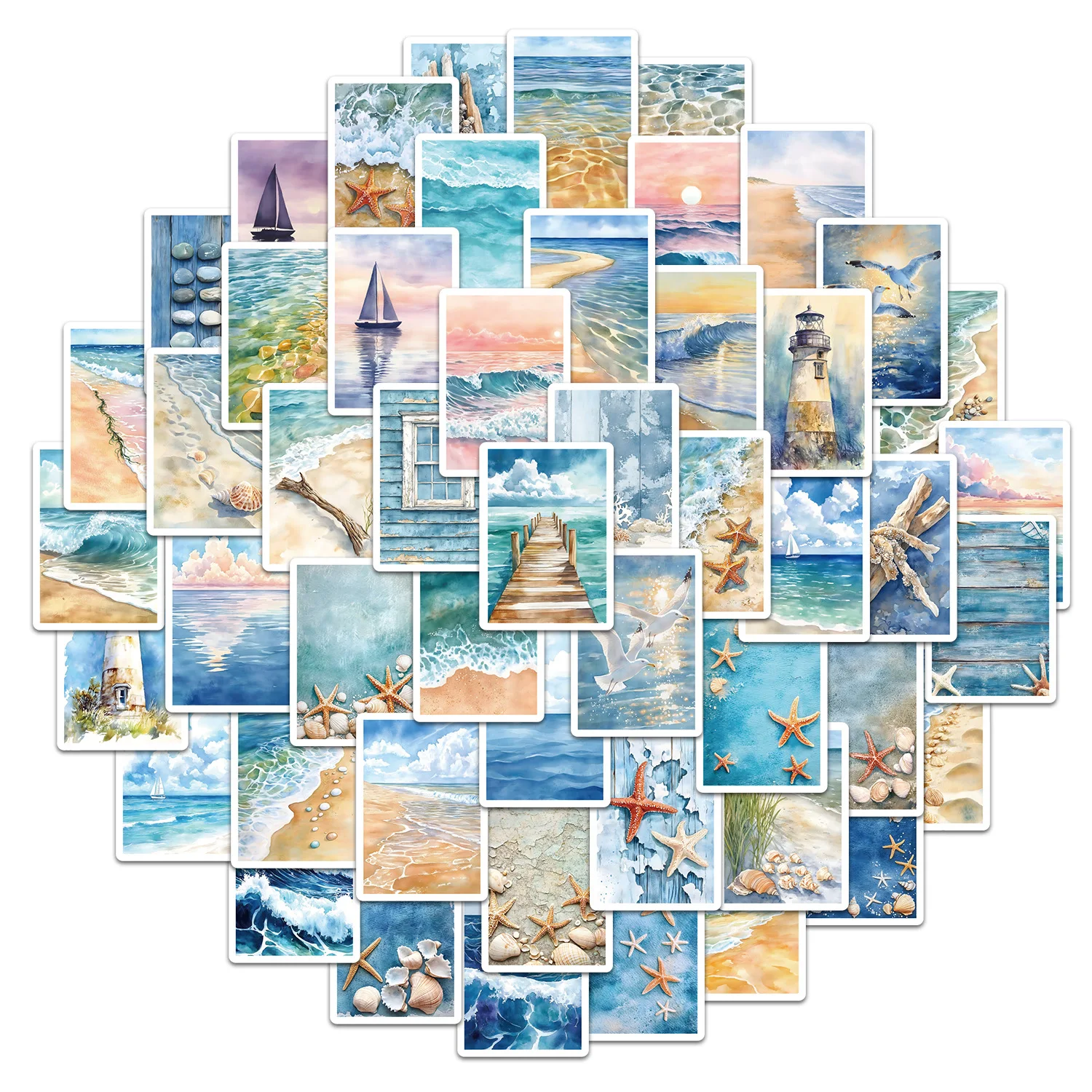 50 PCS Dreamy Ocean Coast Collage Graffiti Stickers Decorate Luggage Helmet Laptop Phone Waterproof Stationery Decals