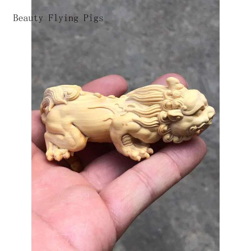 1PCS 8CM Handmade Animal Woodcarving Pixiu Feng Shui Accessories Home Entrance Office Desktop Small Decoration Statues