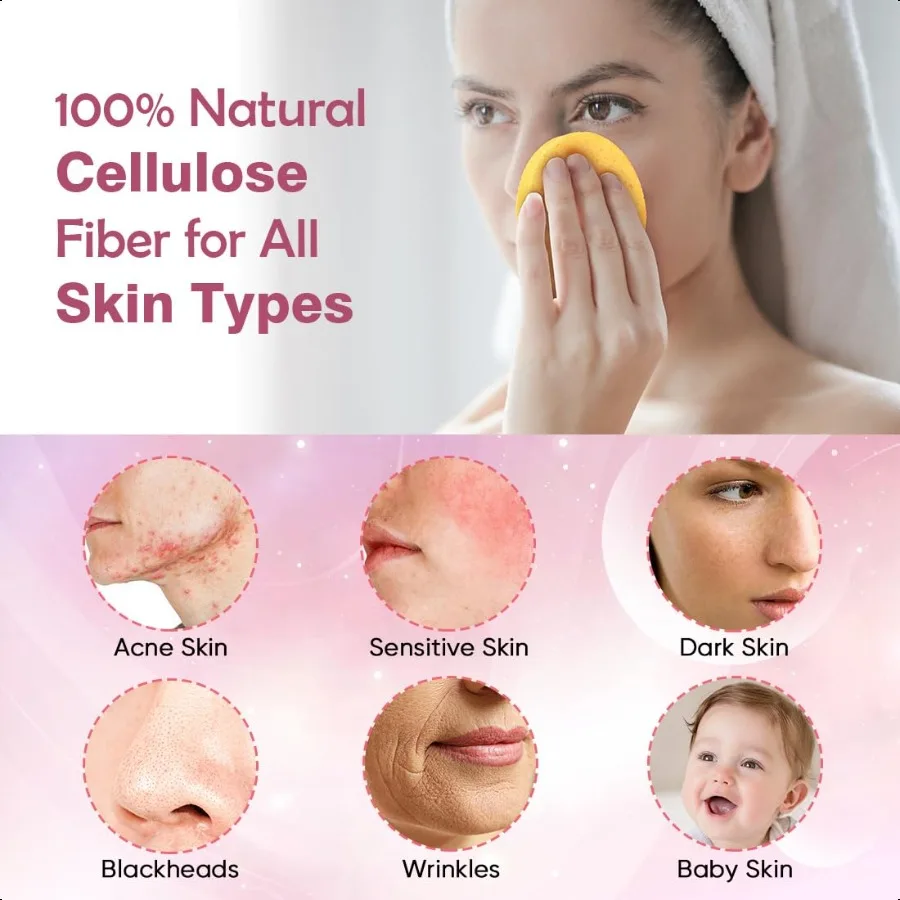 48Count Compred Facial SpongesRound Reusable Makeup Remover Pads Facial Pads Natural Cosmetic Spa Sponges for Facial Cleansing