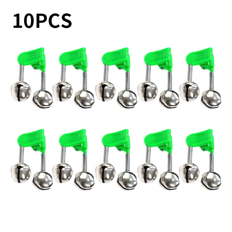 5/10pcs Fishing Bite Alarms Fishing Rod Bells Tip Clip Bells Ring Green ABS Fishing Accessory Outdoor Pole Fish Bites Indicators