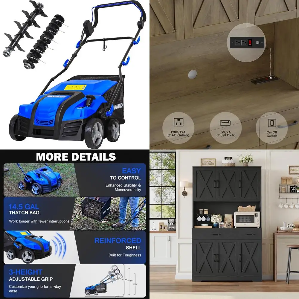 

16-дюймовый электрический съемник с медным двигателем на 15 А, регулируемой глубиной и мешком для оттяжки 14,5 галлонов.