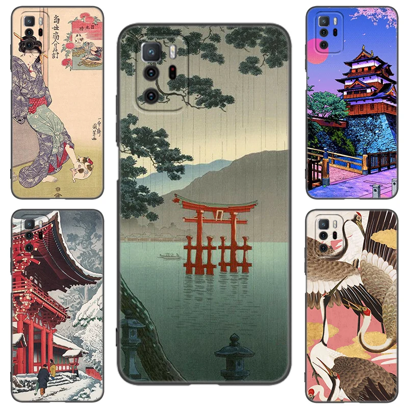 Ukiyo-e Japanese Style Art Black Silicone Phone Case For Xiaomi Redmi Note 9 10 11 12 13 Pro Plus 11S 4G 11T 5G 9S 10S 12S