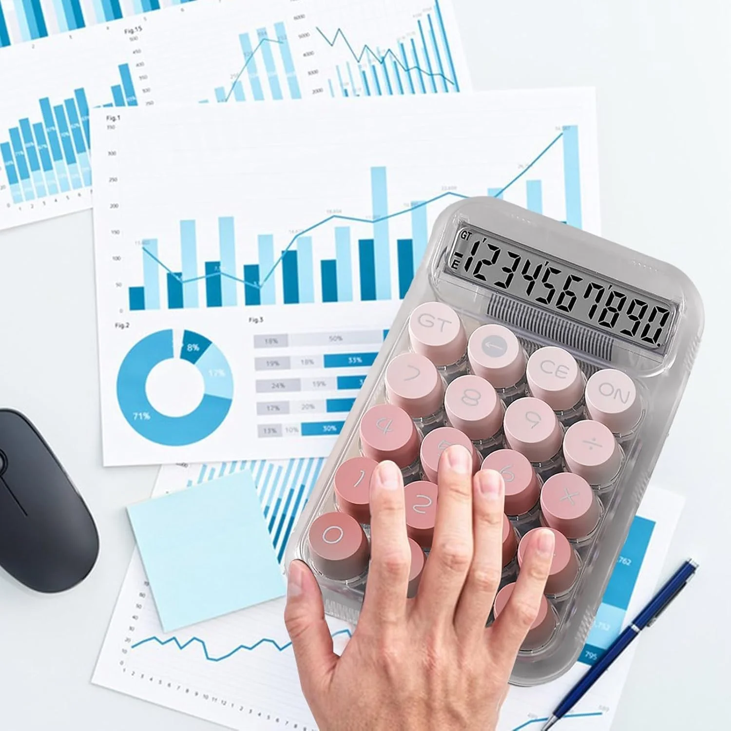 Calculadora de cor gradiente de volta às aulas, calculadora de mesa fofa, display LCD transparente mecânico, escola de escritório, violeta