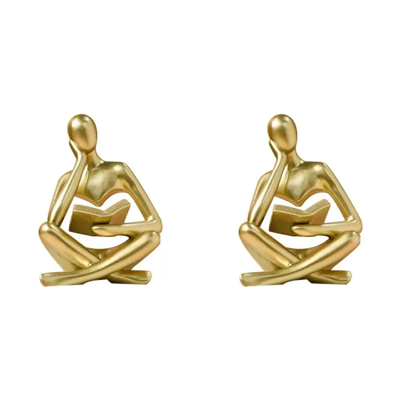 ABVT-2X Thinkers Sculptures,Gold Thinkers Resin Statue Reading Ornament,Thinkers Sculpture Decoration, Modern Book Decor B