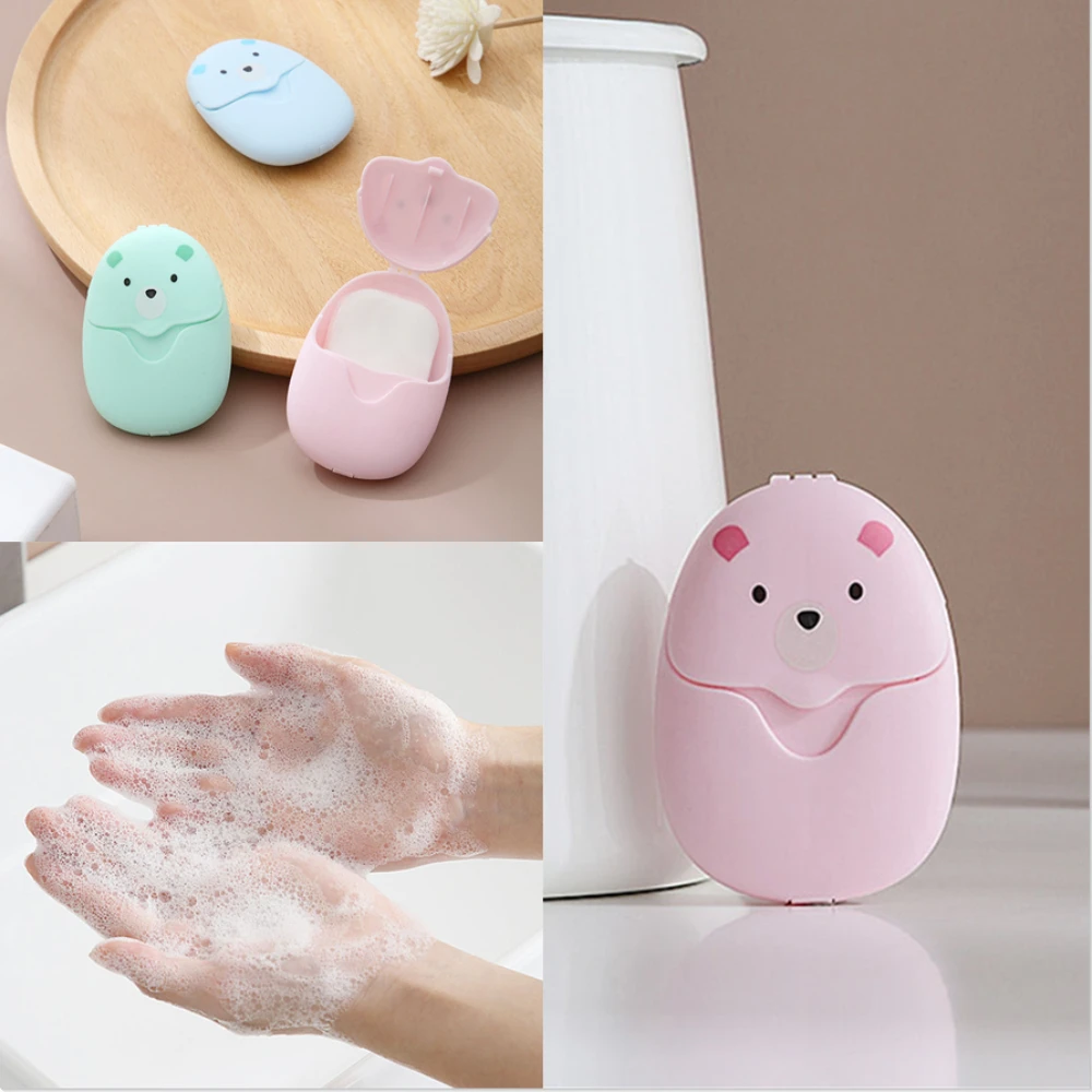 Sdotter 50/100Pcs Disposable Cleaning Soap Paper Cartoon Paper Soap Tablets for Trave Portable Cute Mini Traveling Paper Soap Ba