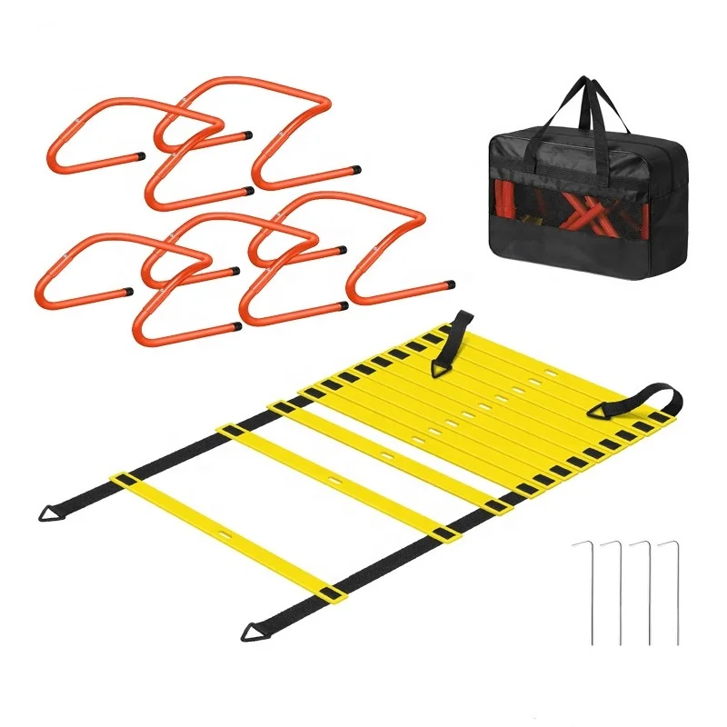 

Wholesale Outdoor Fitness Sports Football Adjustable Hurdles Ladder Speed Agility Training Kit Set With Black Carry Bag