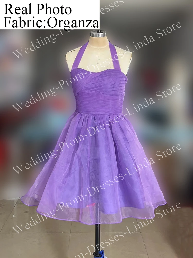 Purple Short Cocktail Homecoming Dresses for Special Events Tulle Halter Backless A-Line Gala Prom Party Graduation 2023 Summer