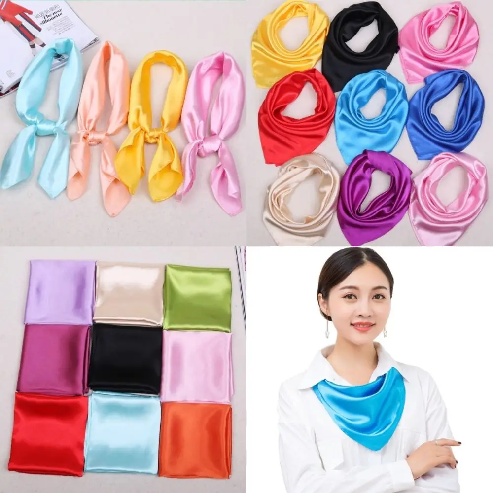 

Durable 60*60cm Small Square Satin Imitation Silk Soft Artificial Silk Neck Scarf Solid Color Satin Square Scarf Women