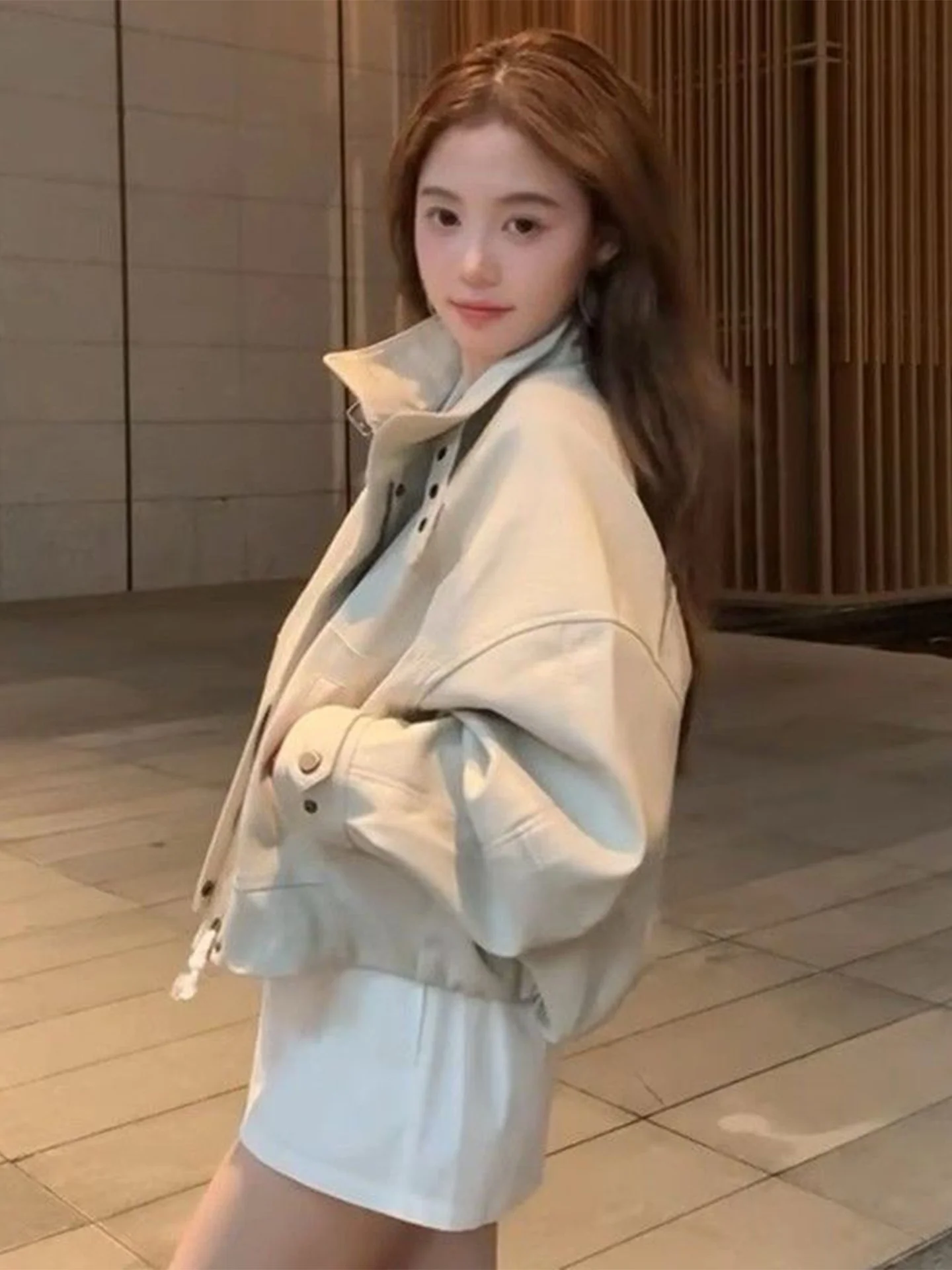 Damen-Lederjacke im Biker-Stil für Frühling und Herbst, Modische Hochgeschnittene Slim-Fit-Jacke mit Reißverschluss, Farbige Casual-Oberteil